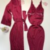 Ensemble nuisette peignoir long en satin - H - " Bordeaux "