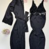 Ensemble nuisette peignoir long en satin - H - " Noir "