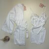 Ensemble nuisette peignoir en satin - H - " Blanc "