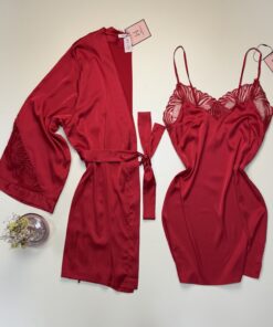 Ensemble nuisette peignoir en satin - H - " Rouge "