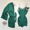 Ensemble nuisette peignoir en satin - H - " Vert foncé "
