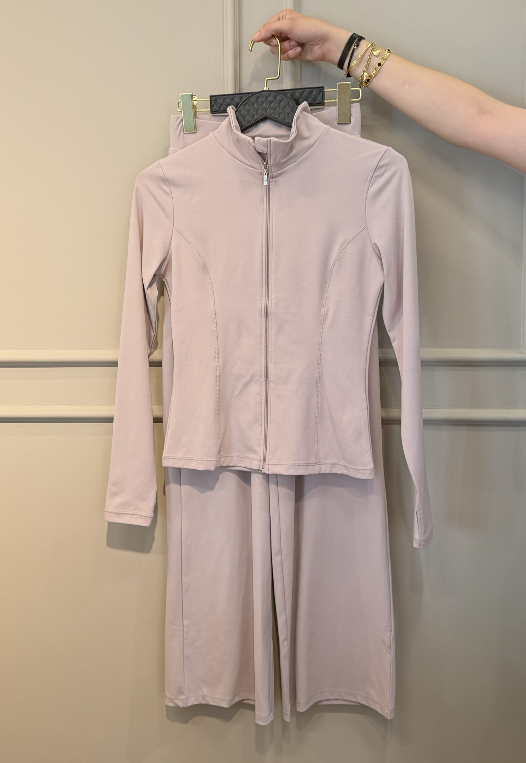 Ensemble sport zippé pantalon large "rose clair " -TRESS-