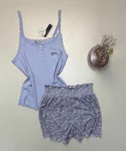 Pyjama short bustier "Bleu à fleur" -TRESS-
