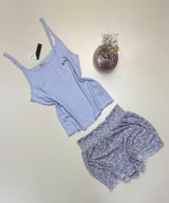 Alternative view of Pyjama short bustier "Bleu à fleur" -TRESS-