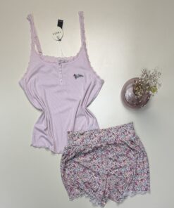 Pyjama short bustier "Rose à fleur" -TRESS-