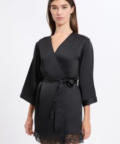 Peignoir satinée détails en dentelle - Etam - désire Noir