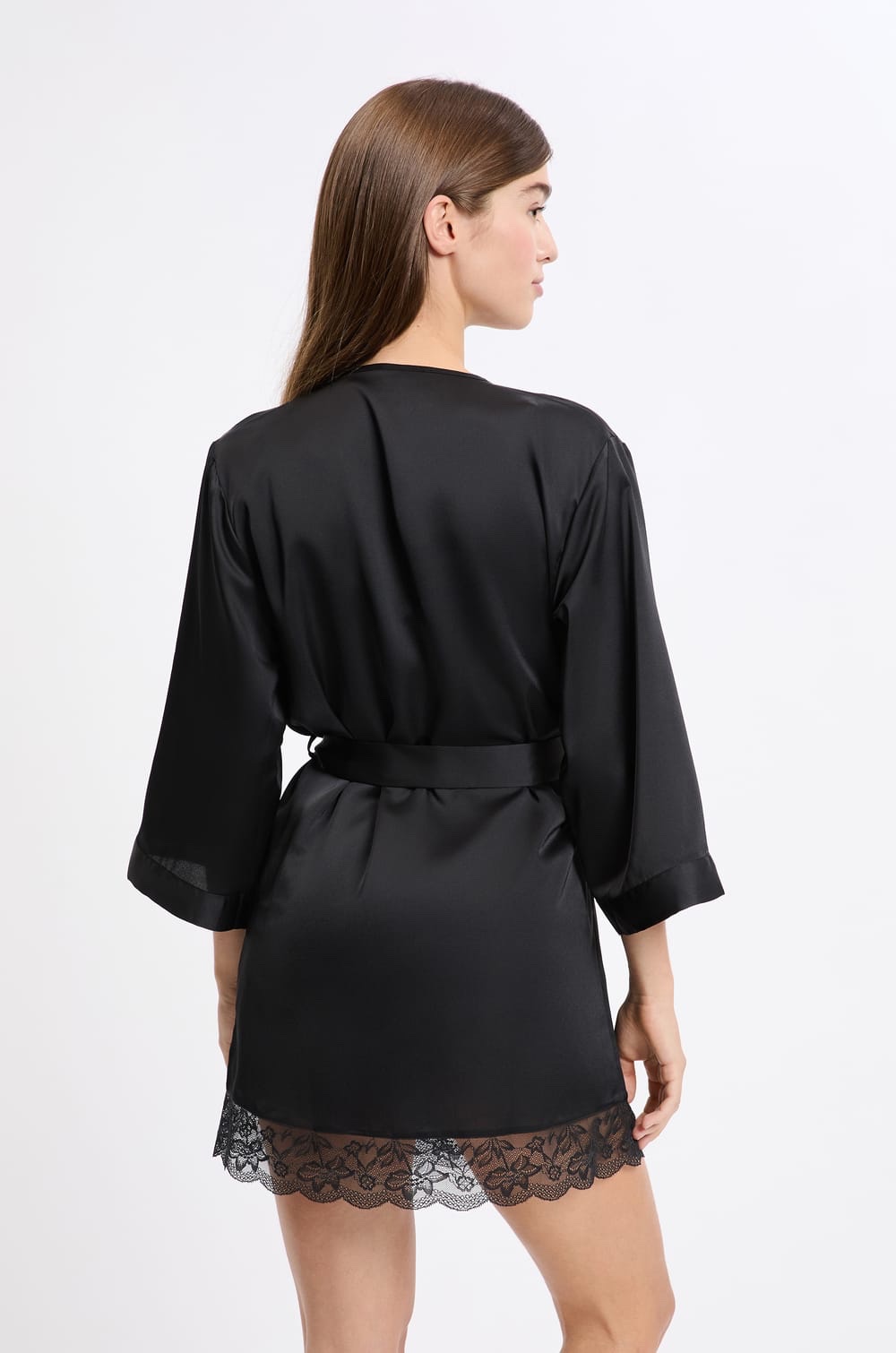 Peignoir satinée détails en dentelle - Etam - désire Noir – Image 2
