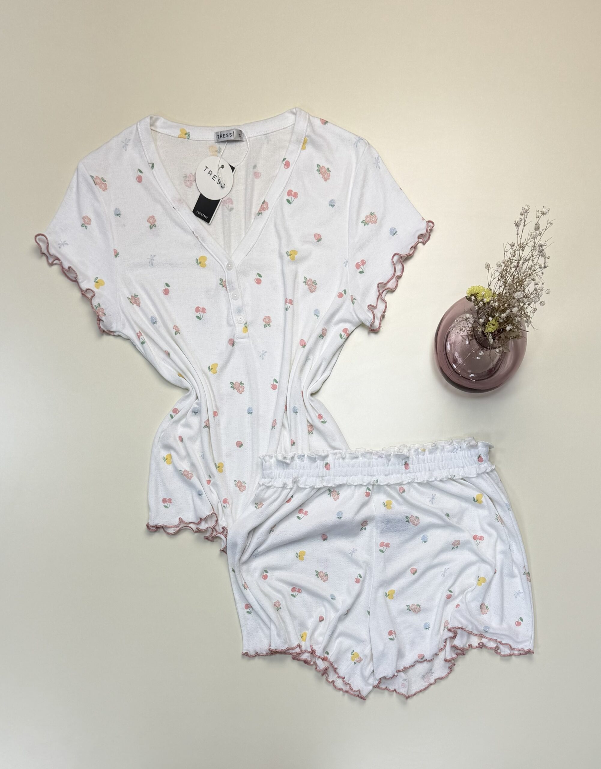 Pyjama short haut demi manche - Tress - " Blanc "