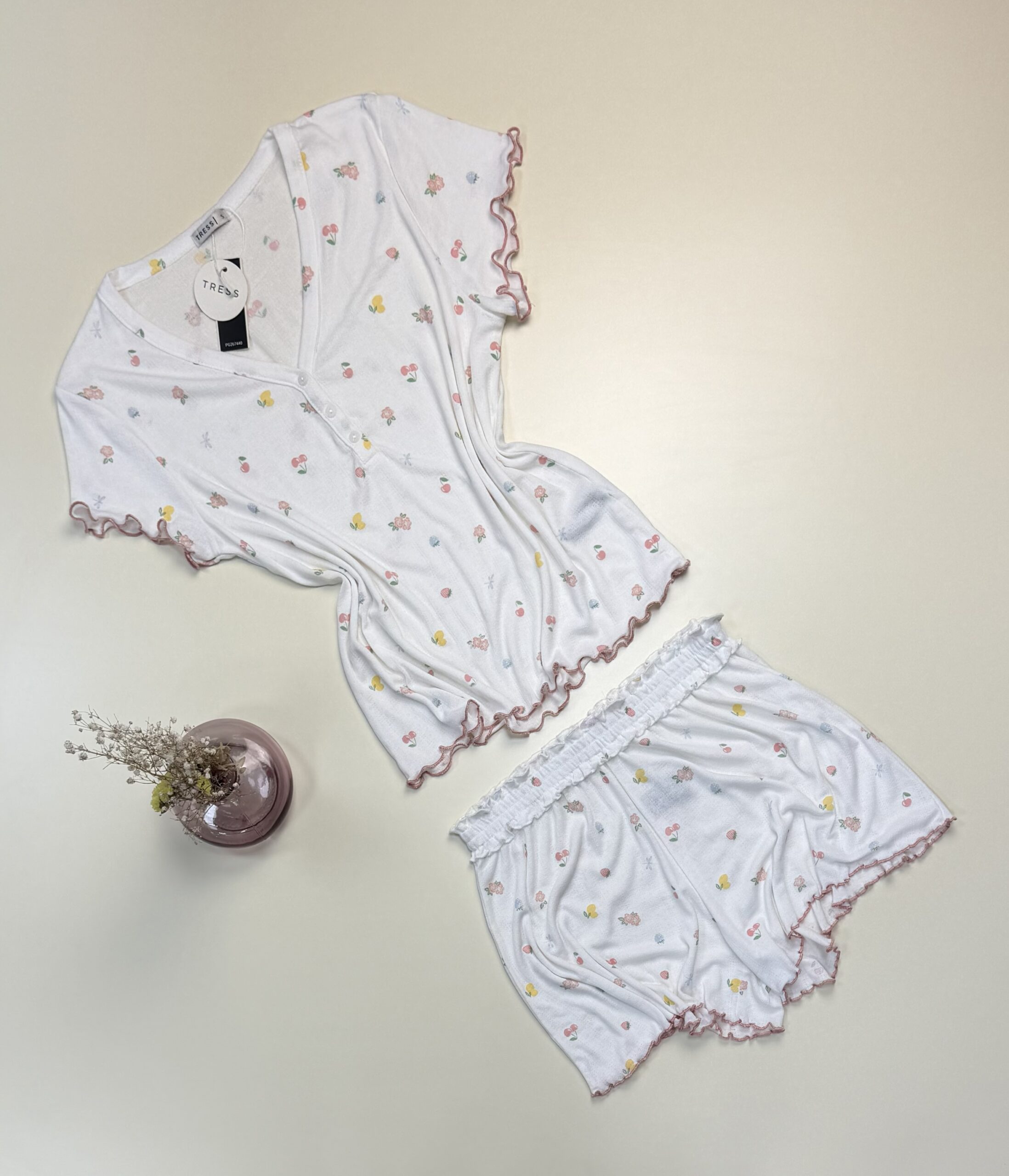 Pyjama short haut demi manche - Tress - " Blanc " – Image 2
