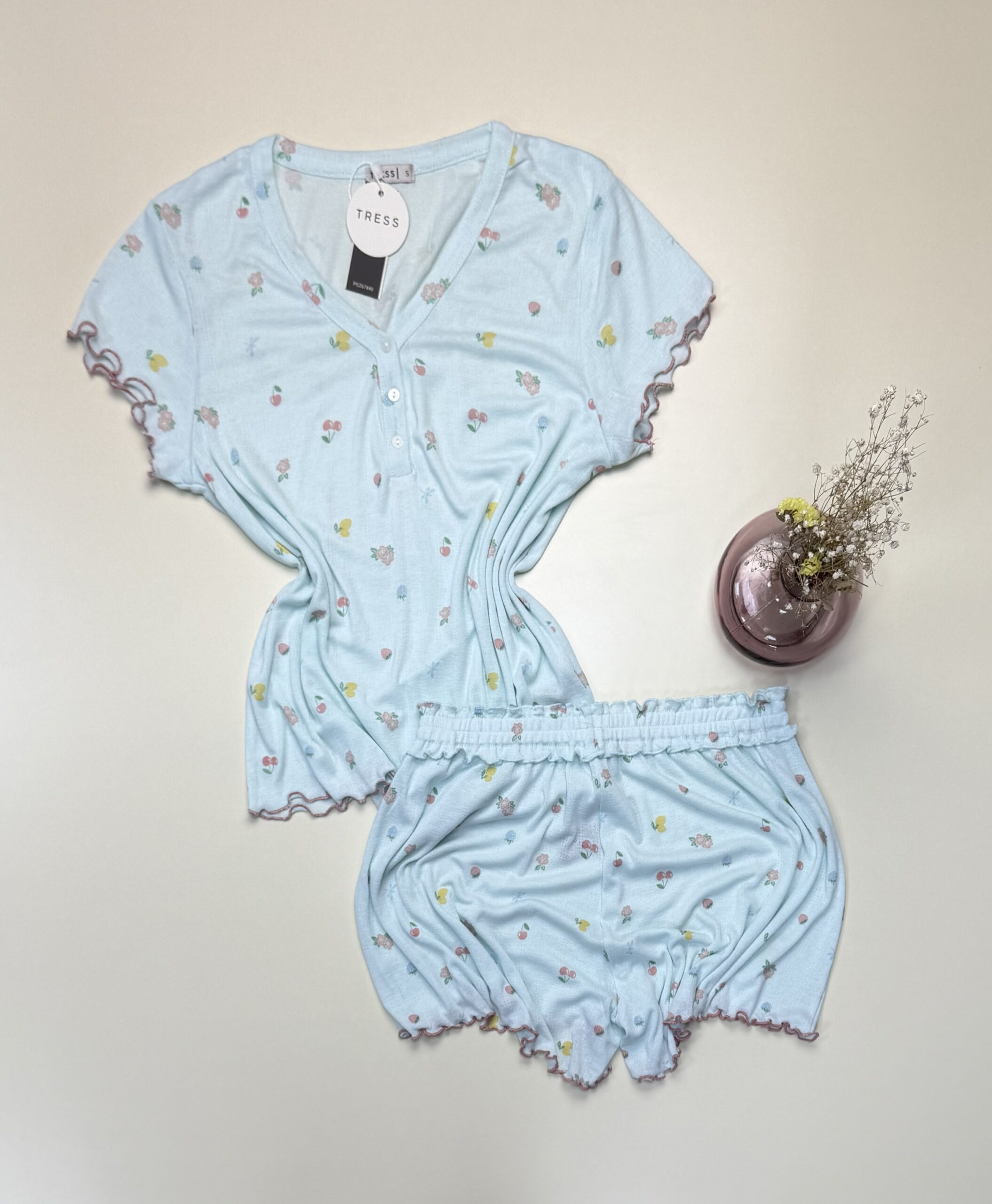 Pyjama short haut demi manche - Tress - " Vert "