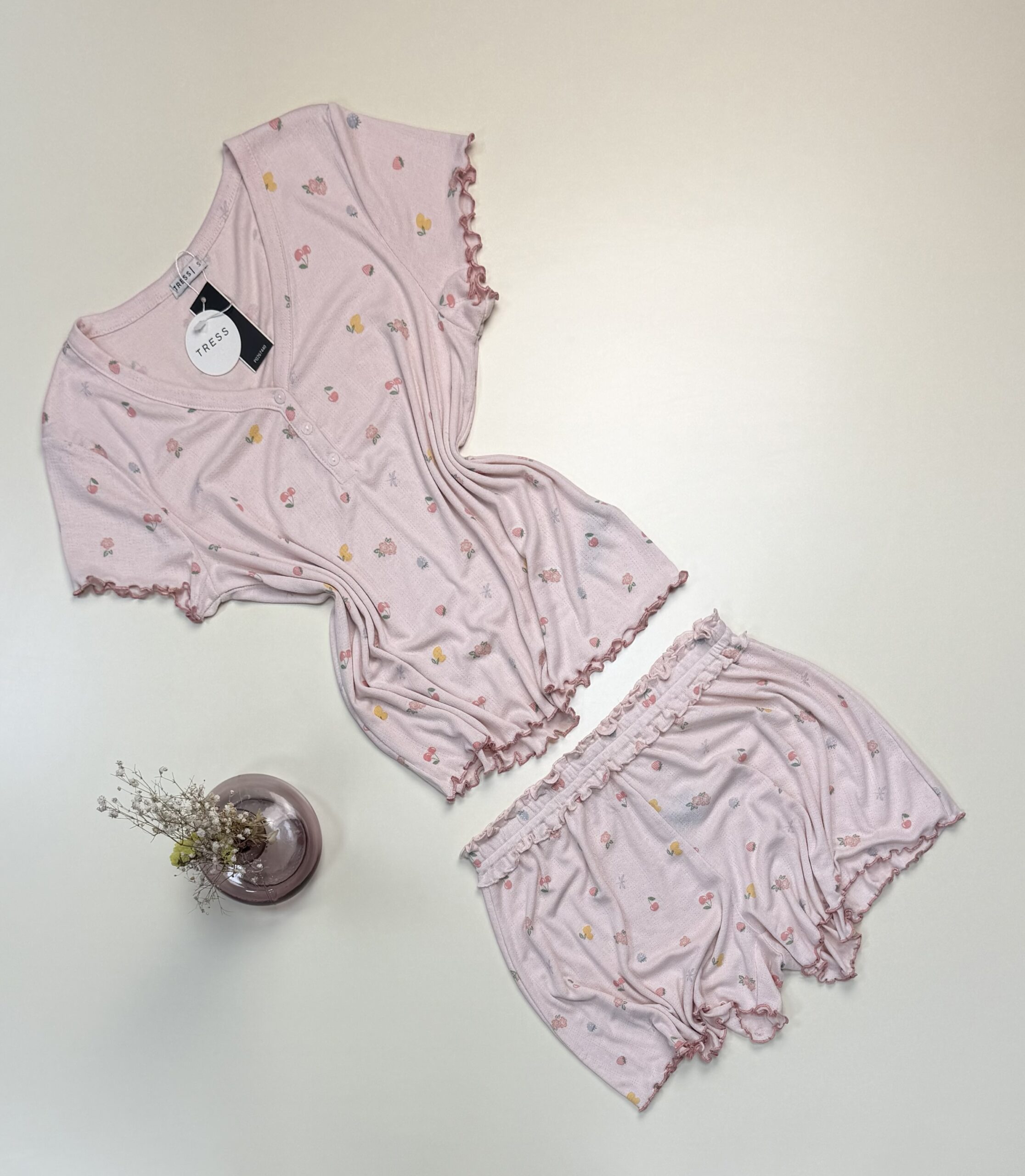 Pyjama short haut demi manche - Tress - " Rose " – Image 2