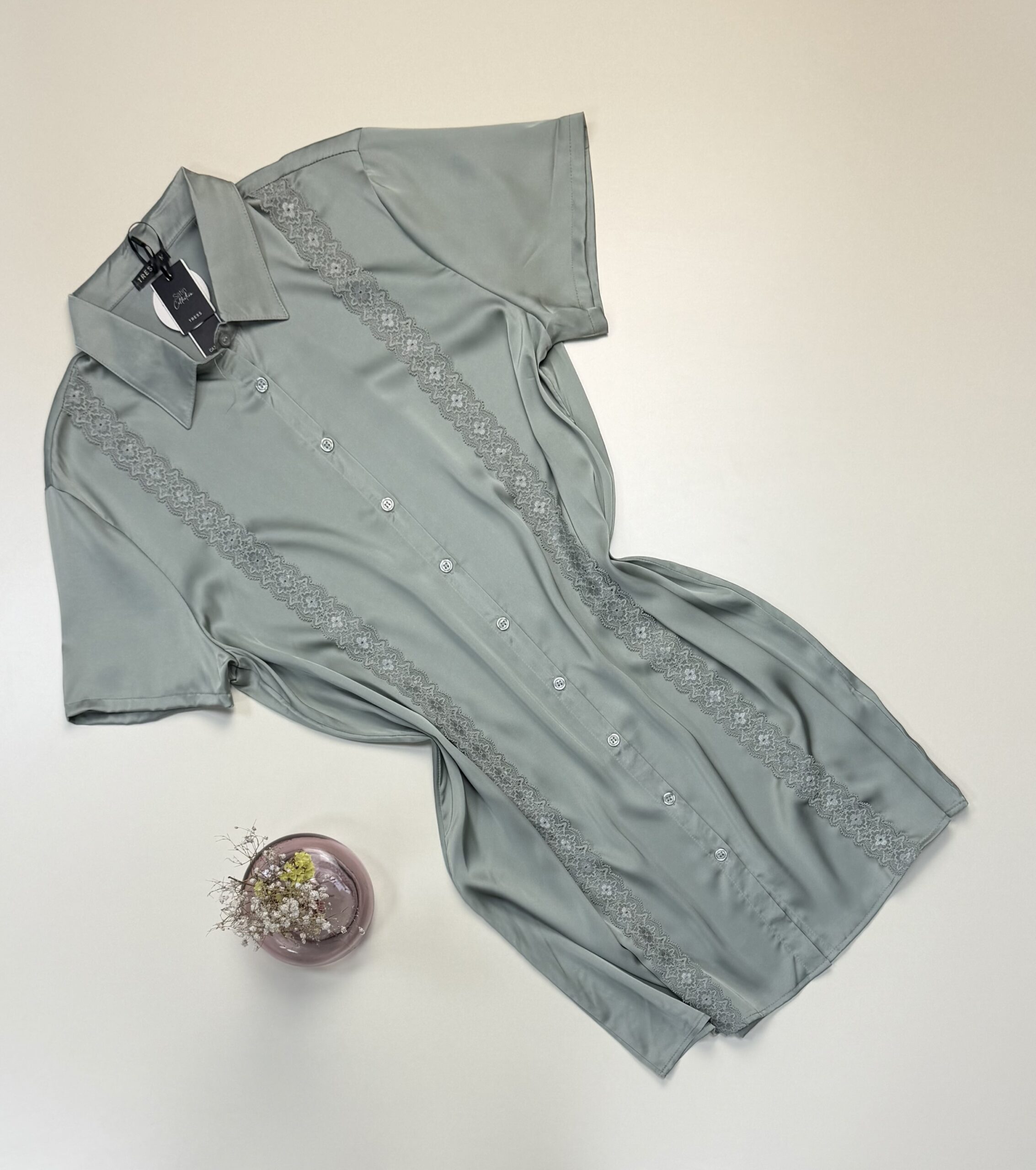 Chemise de nuit en satin - Tress - " Vert "