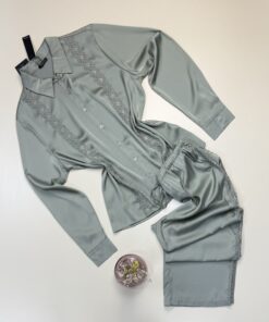 Pyjama boutonné en satin - Tress - " Vert "