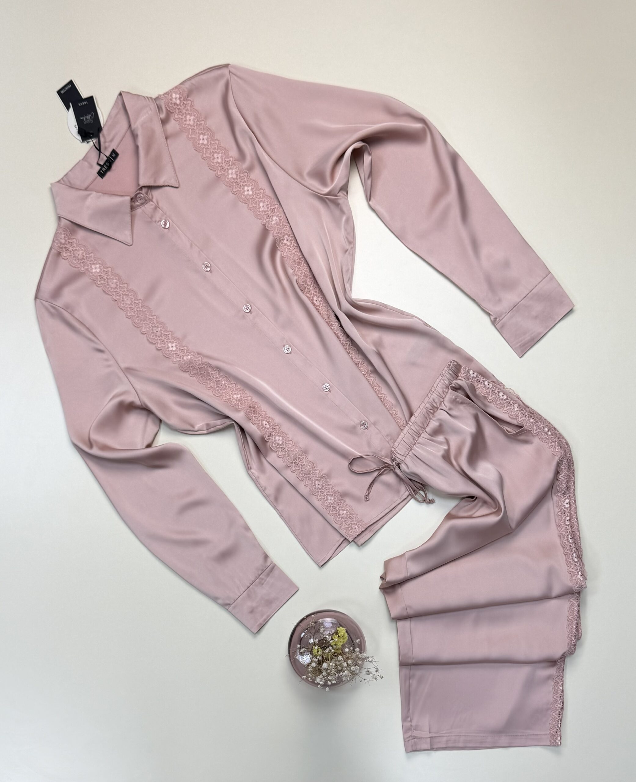 Pyjama boutonné en satin - Tress -" Rose "