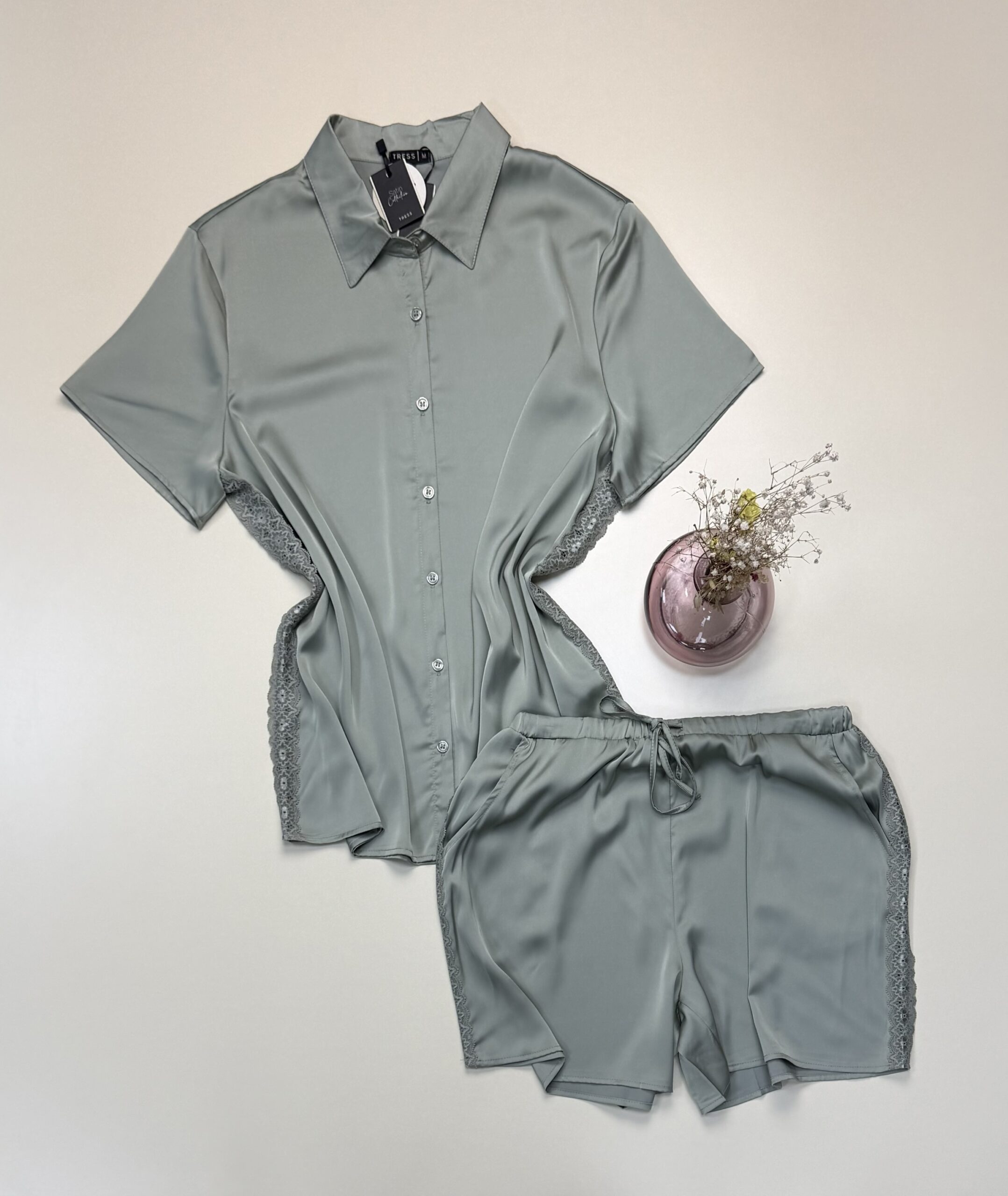 Pyjama short boutonné en satin - Tress -" vert "