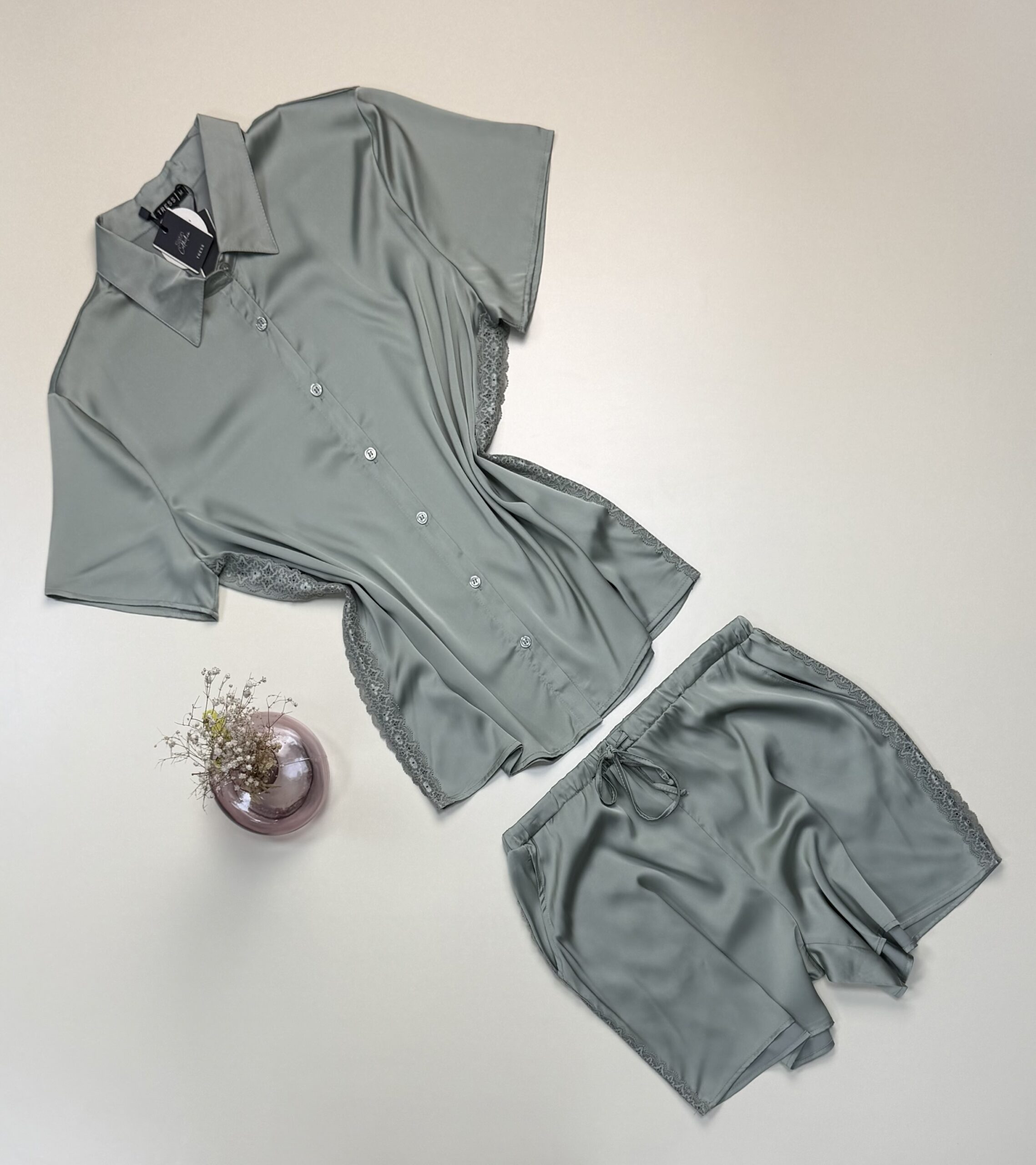 Pyjama short boutonné en satin - Tress -" vert " – Image 2