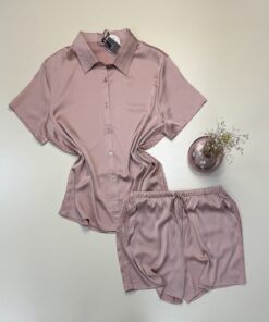Pyjama short boutonné en satin - Tress - " Rose "