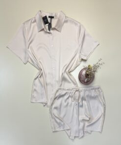 Pyjama short boutonné en satin - Tress -" écru "