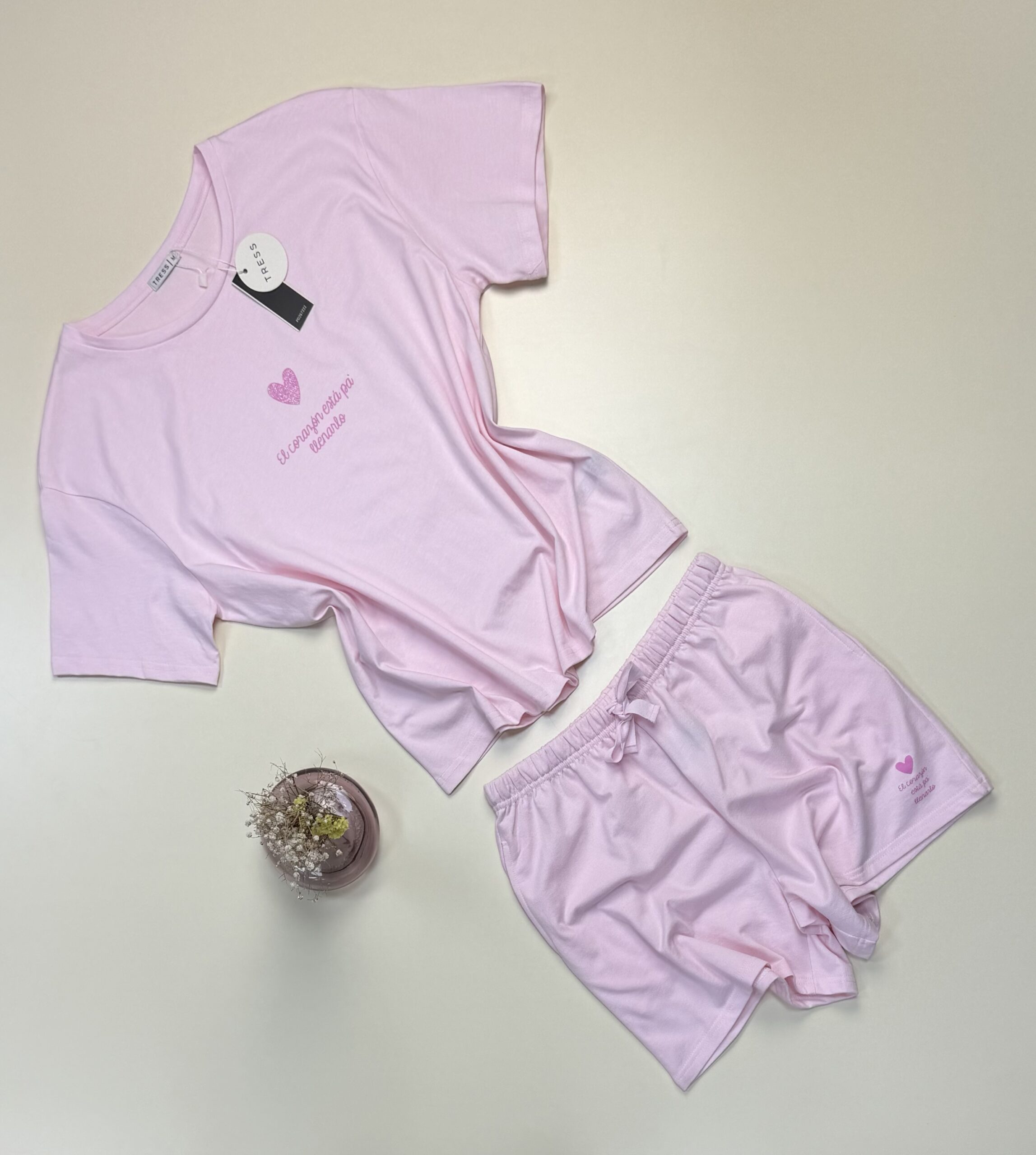 Short - haut demi manche en coton - Tress - " Rose " – Image 2
