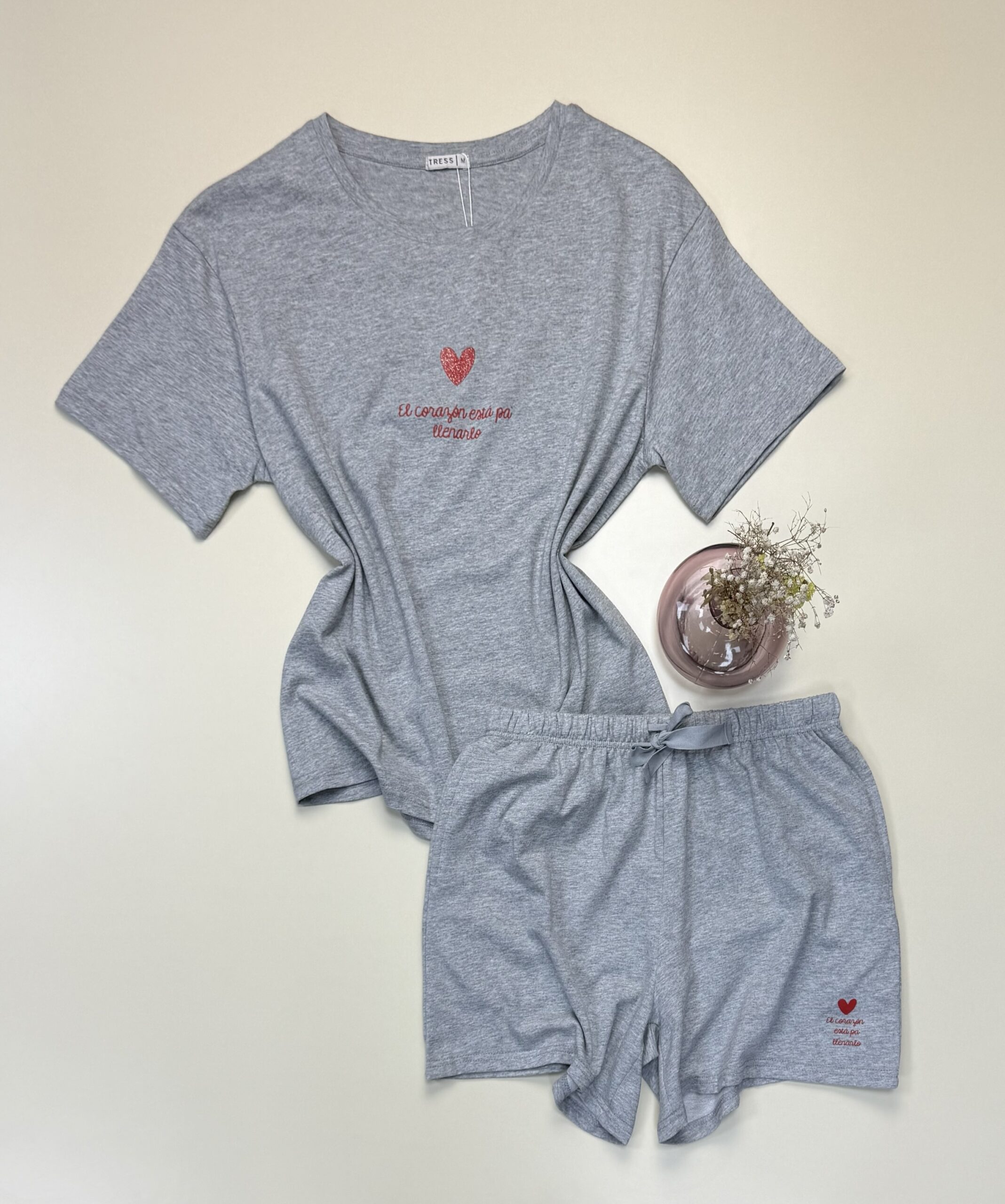 Short - haut demi manche en coton - Tress -" Gris "