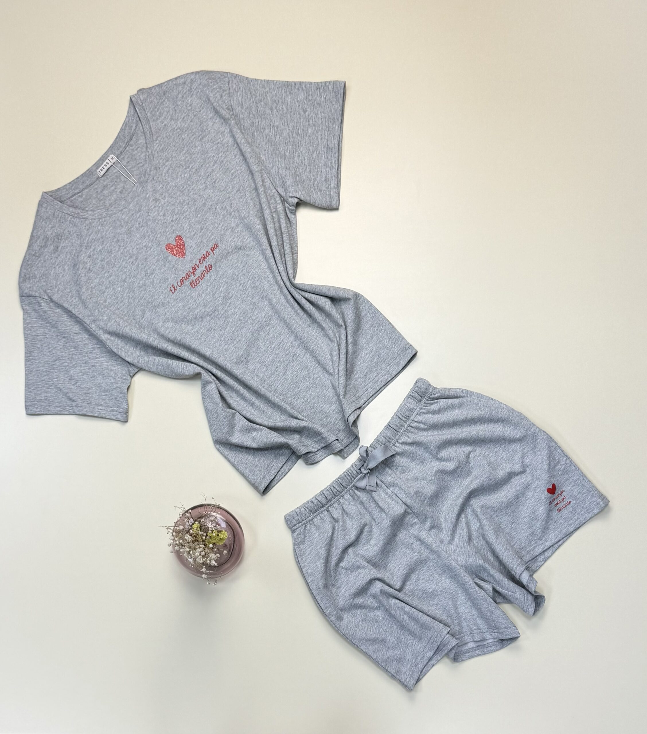 Short - haut demi manche en coton - Tress -" Gris " – Image 2