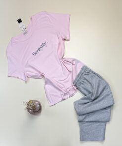 Pyjama pantalon haut demi manche en coton - Tress -  " Rose "