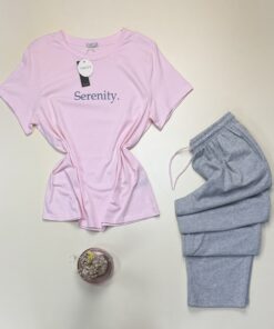 Alternative view of Pyjama pantalon haut demi manche en coton - Tress -  " Rose "