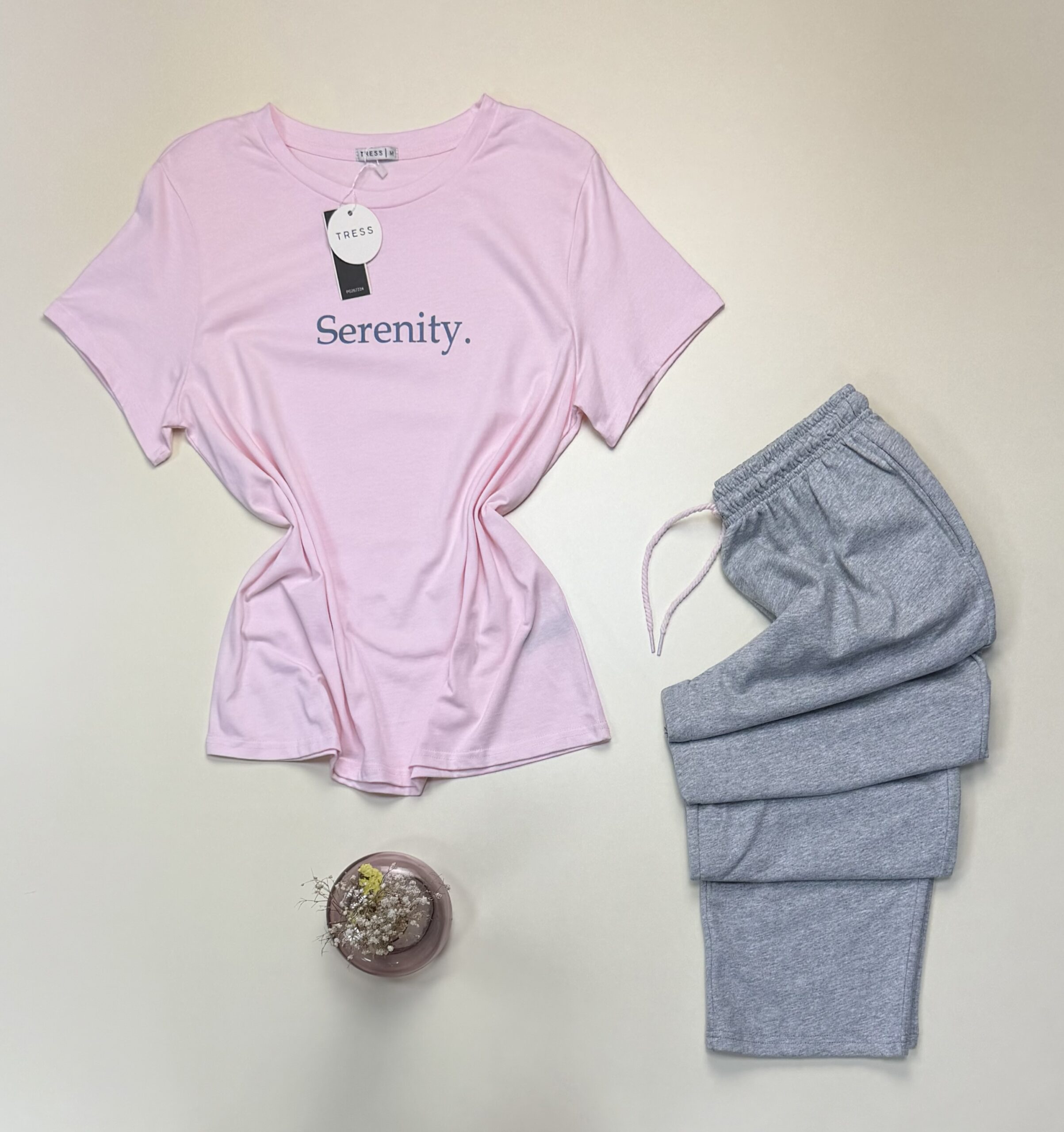 Pyjama pantalon haut demi manche en coton - Tress - " Rose " – Image 2