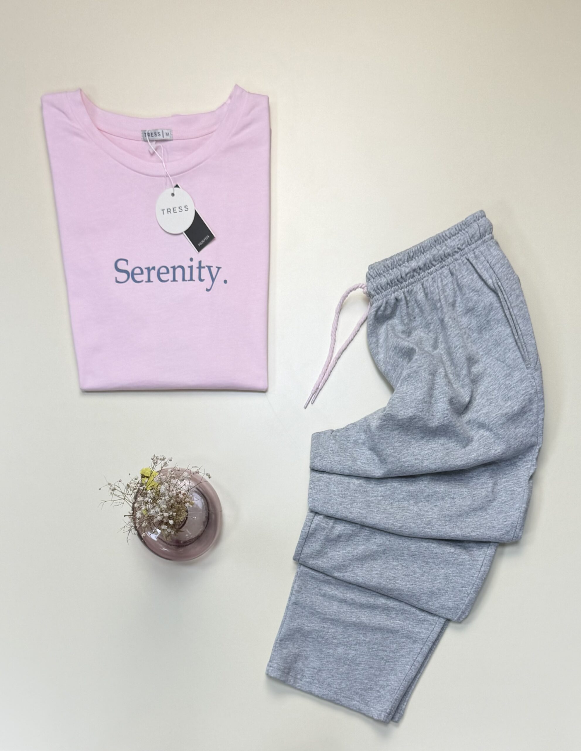 Pyjama pantalon haut demi manche en coton - Tress - " Rose " – Image 3