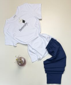 Pyjama pantalon haut demi manche en coton - Tress - " Bleu "