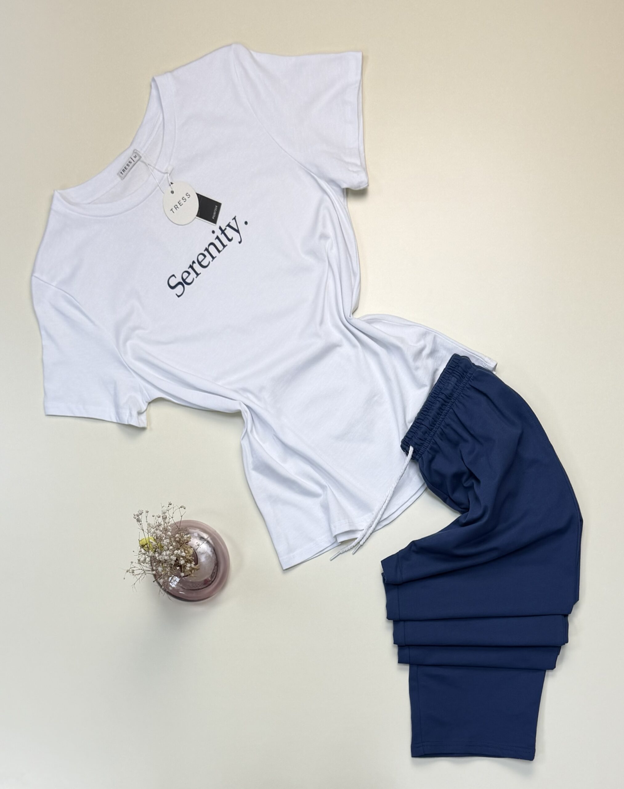 Pyjama pantalon haut demi manche en coton - Tress - " Bleu "