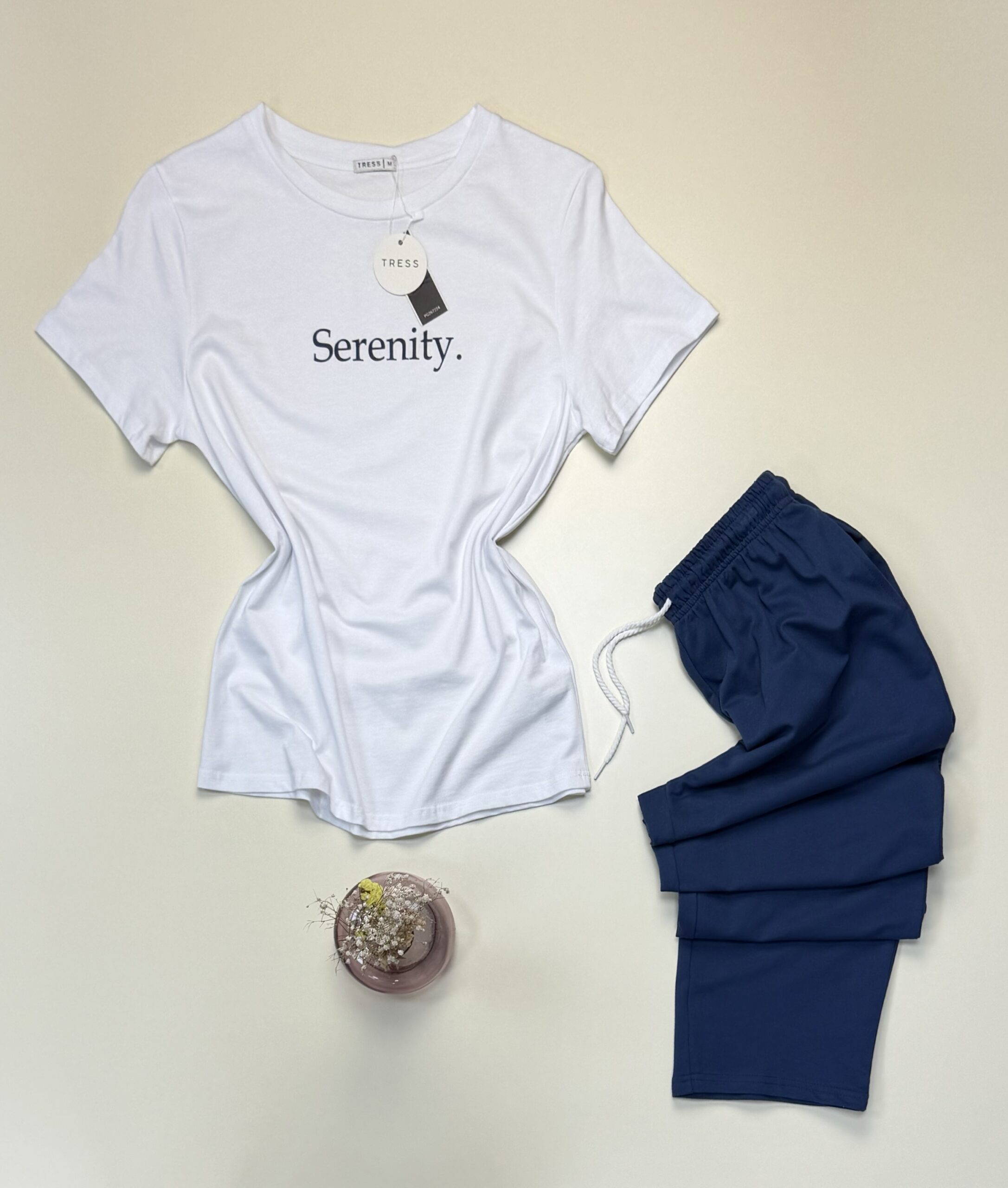 Pyjama pantalon haut demi manche en coton - Tress - " Bleu " – Image 3