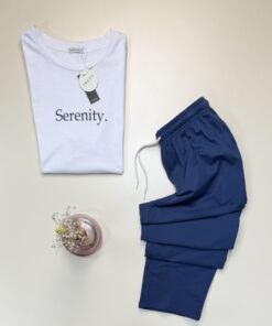 Alternative view of Pyjama pantalon haut demi manche en coton - Tress - " Bleu "