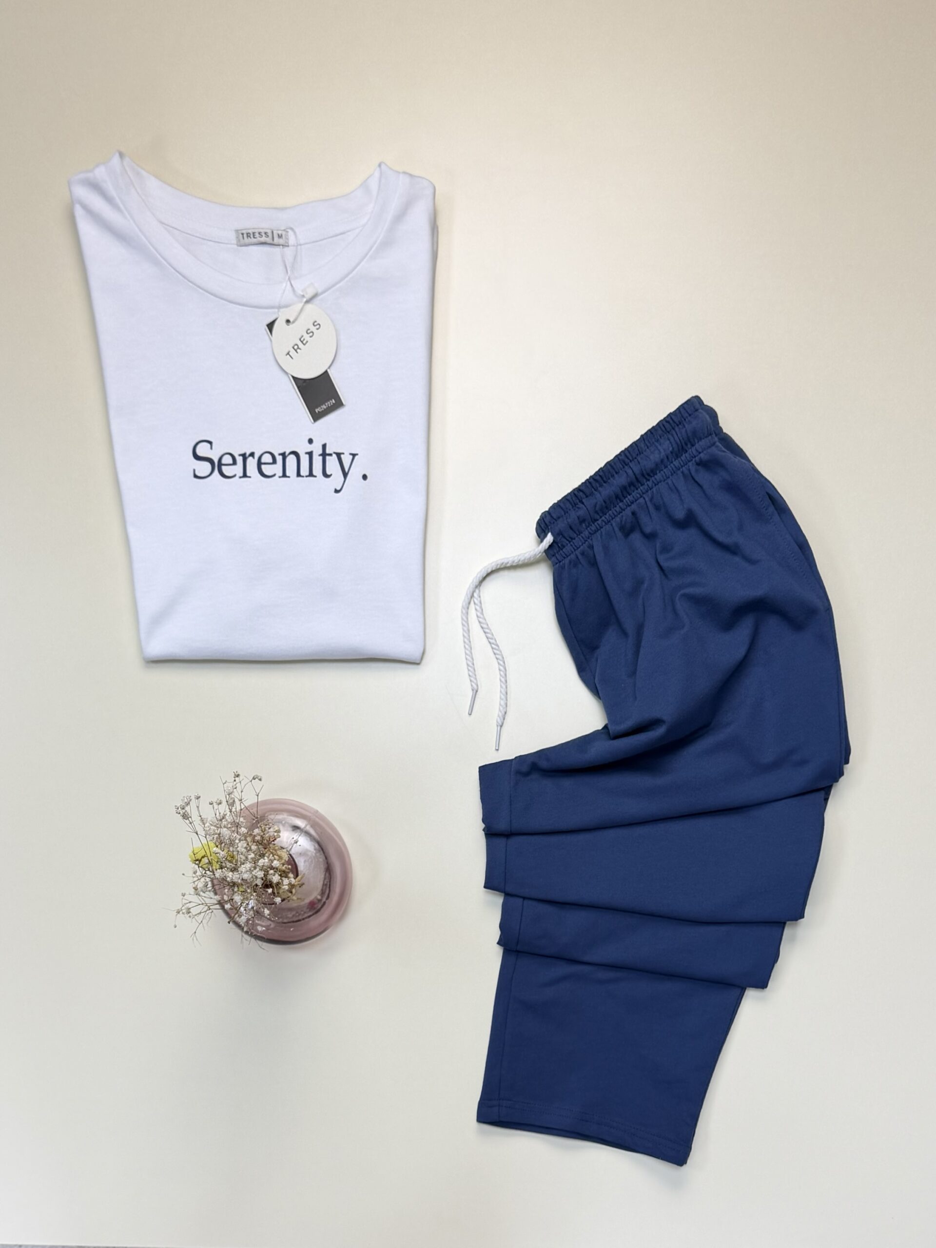 Pyjama pantalon haut demi manche en coton - Tress - " Bleu " – Image 2