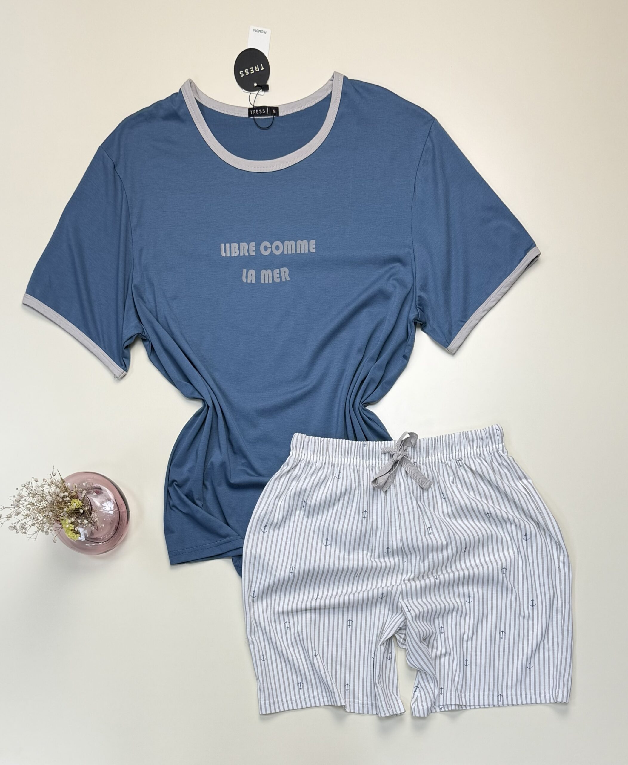 Pyjama short pour homme en coton - Tress - " Bleu "
