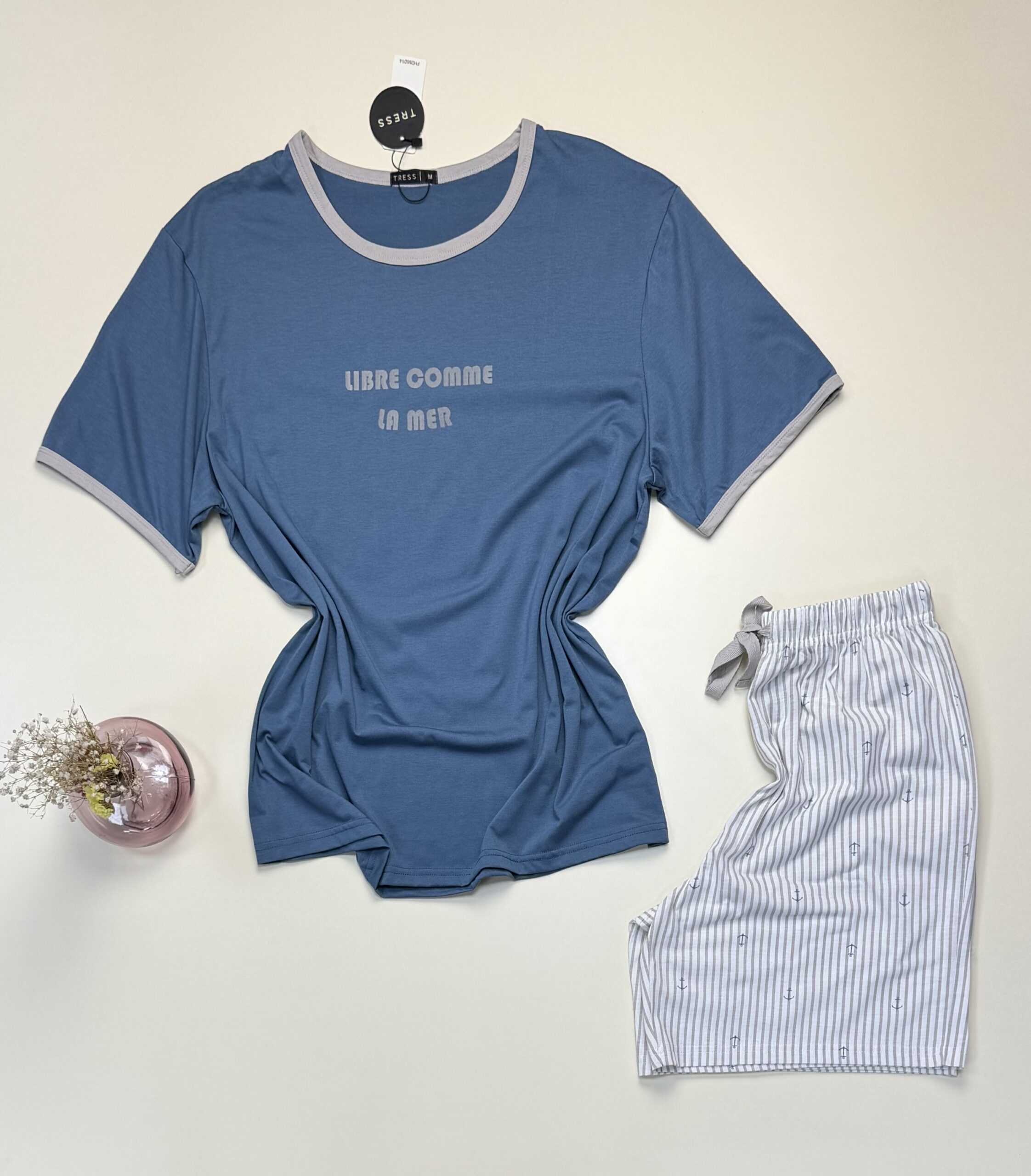 Pyjama short pour homme en coton - Tress - " Bleu " – Image 2