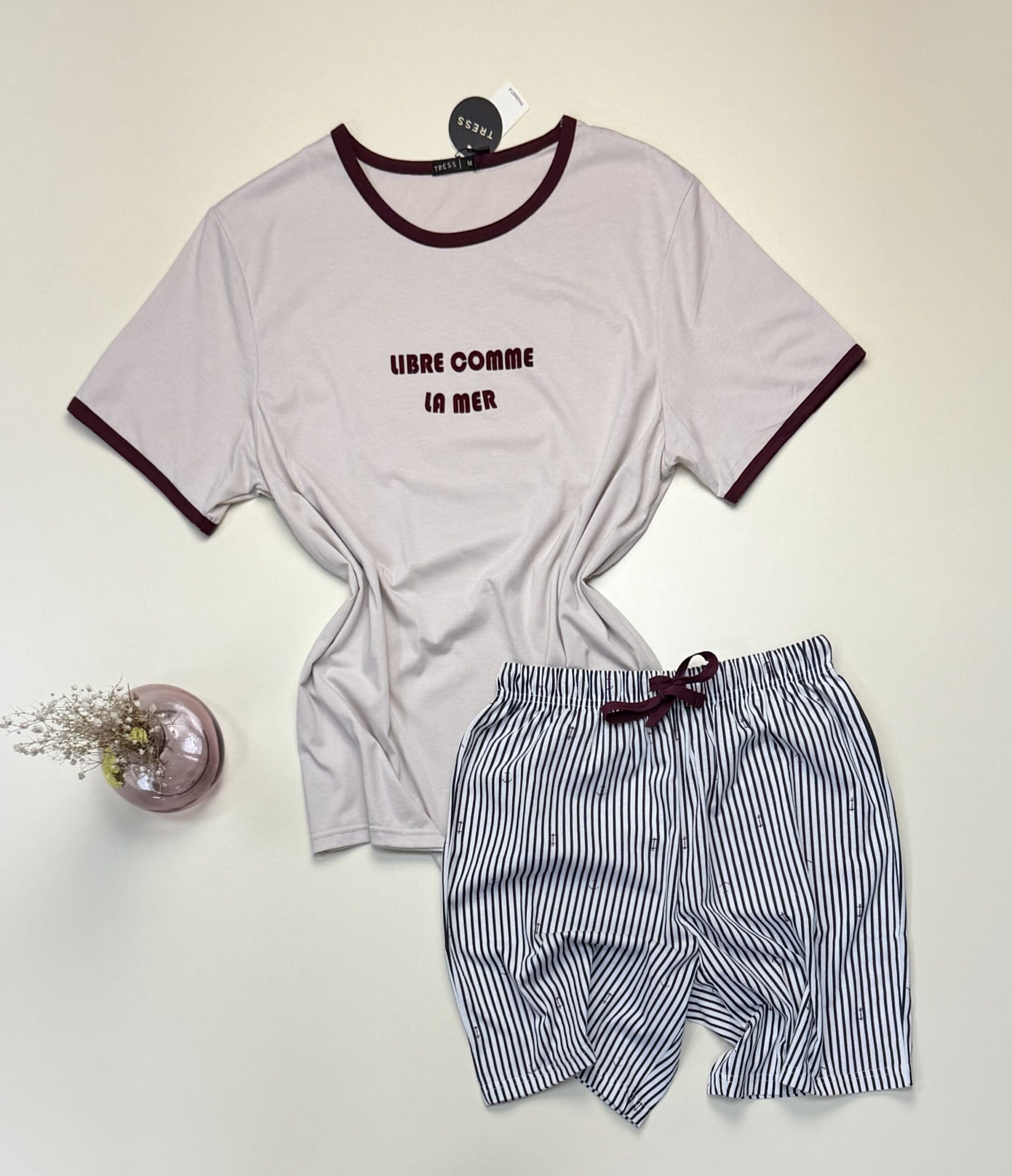 Pyjama short pour homme en coton - Tress - " Beige "