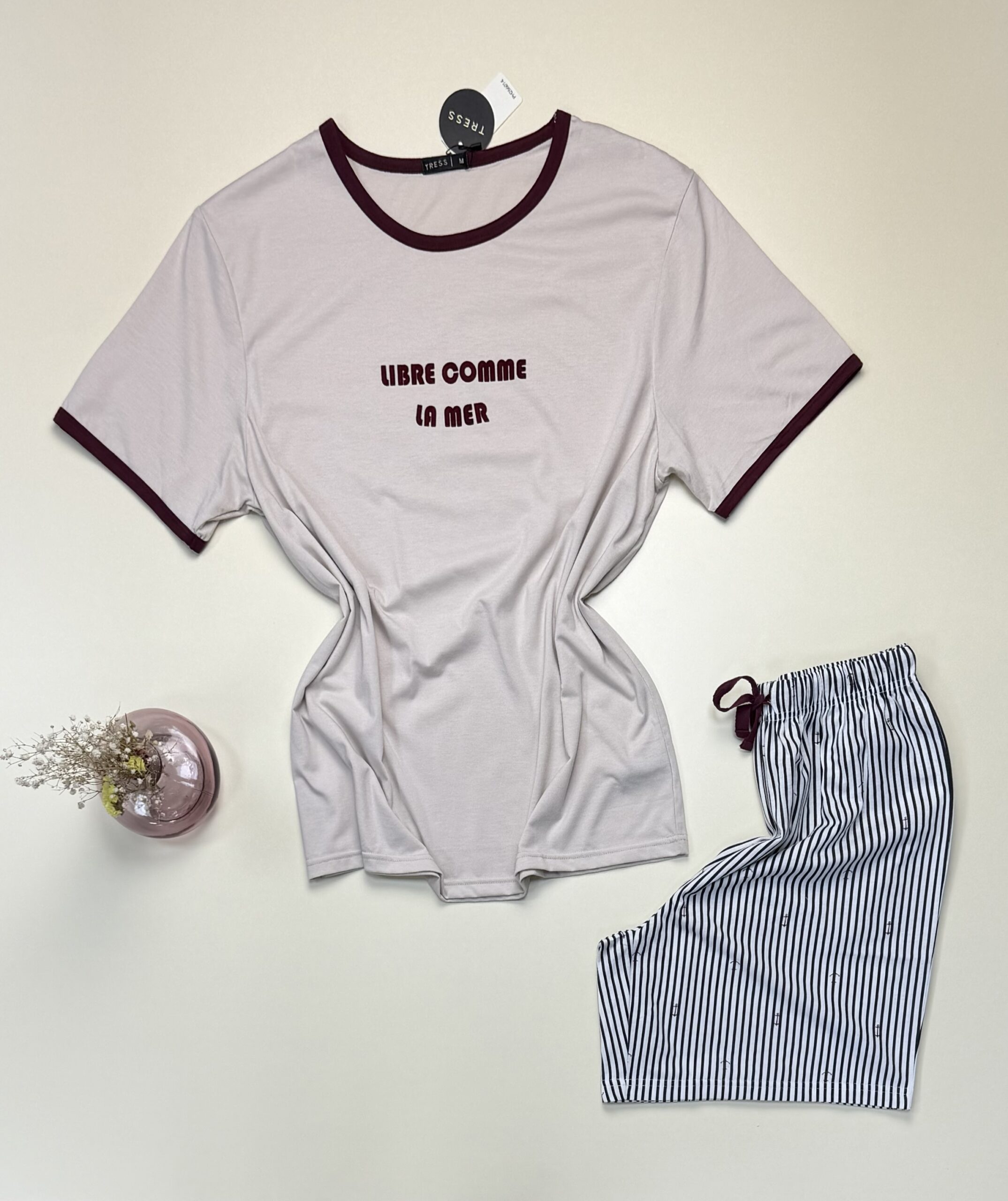 Pyjama short pour homme en coton - Tress - " Beige " – Image 2