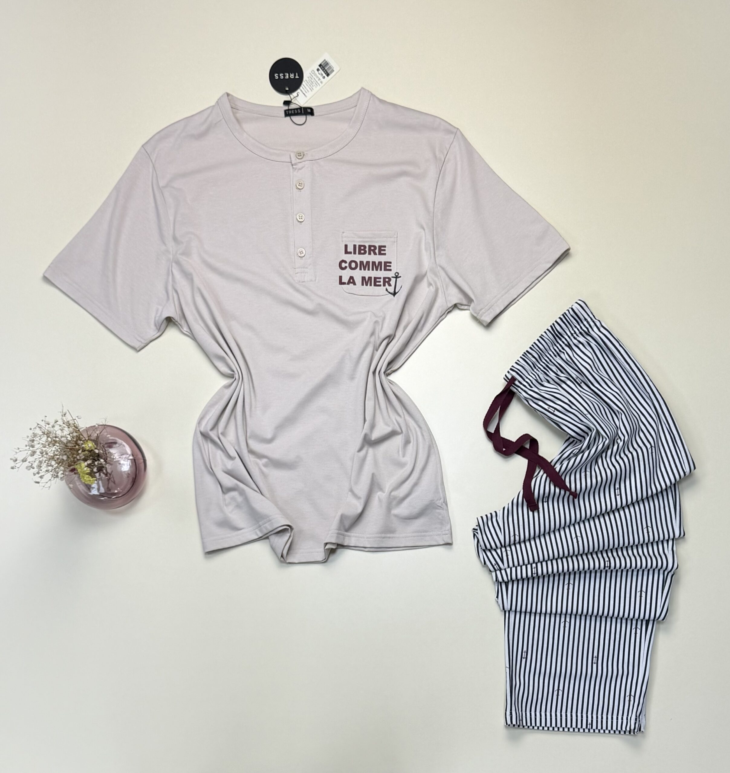 Pyjama pantalon pour homme en coton - Tress - " Beige "