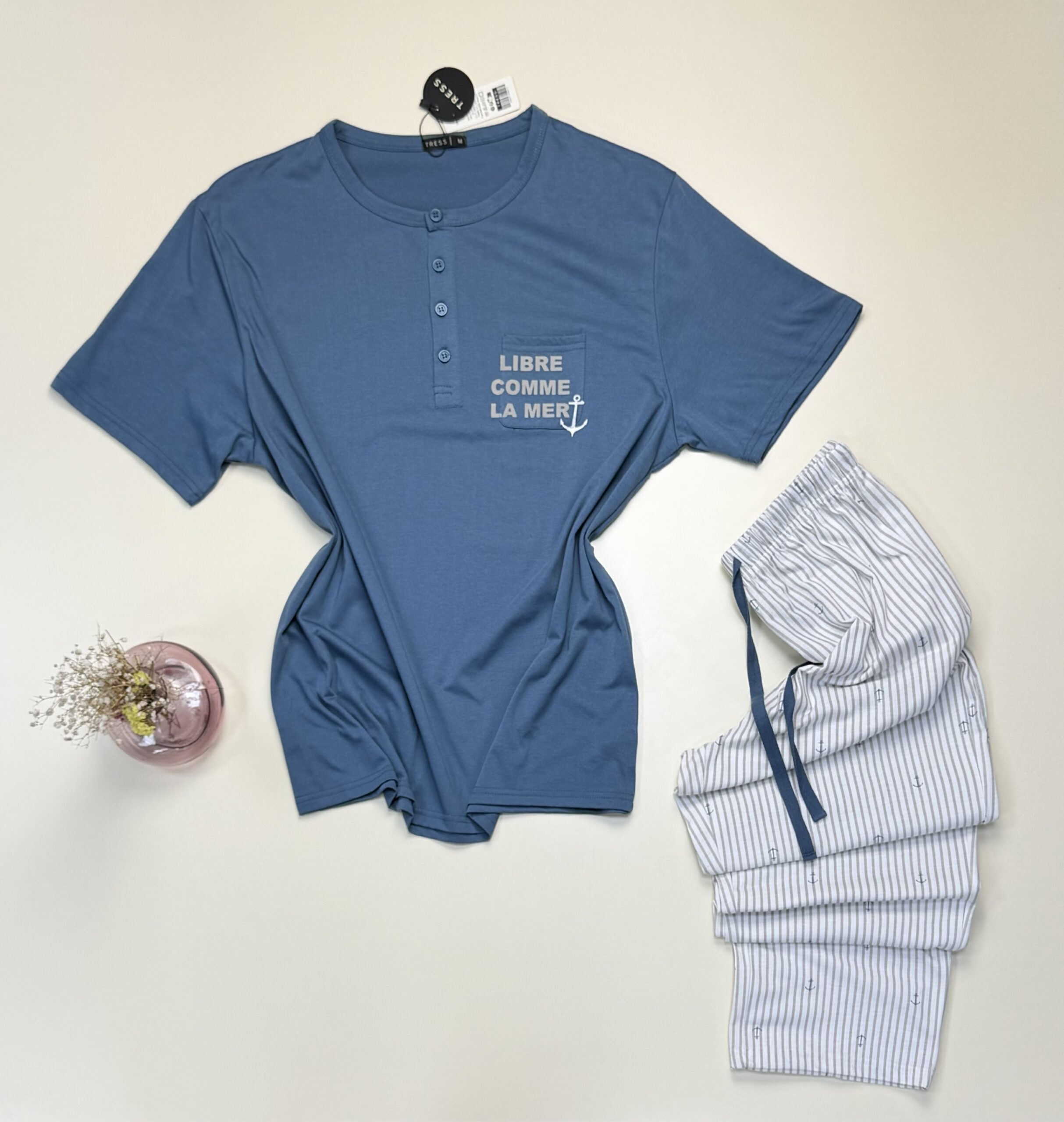Pyjama pantalon pour homme en coton - Tress - " Bleu "