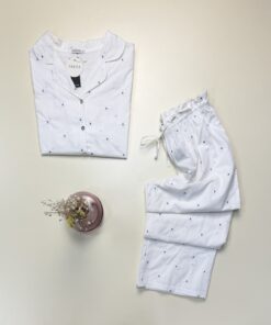 Alternative view of Pyjama pantalon haut demi manche boutonné 100 % coton" Blanc "