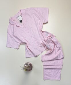 Pyjama pantalon haut demi manche boutonné 100 % coton" Rose "