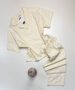 Pyjama pantalon haut demi manche boutonné 100 % coton" jaune "