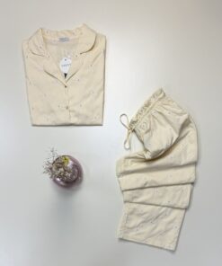 Alternative view of Pyjama pantalon haut demi manche boutonné 100 % coton" jaune "