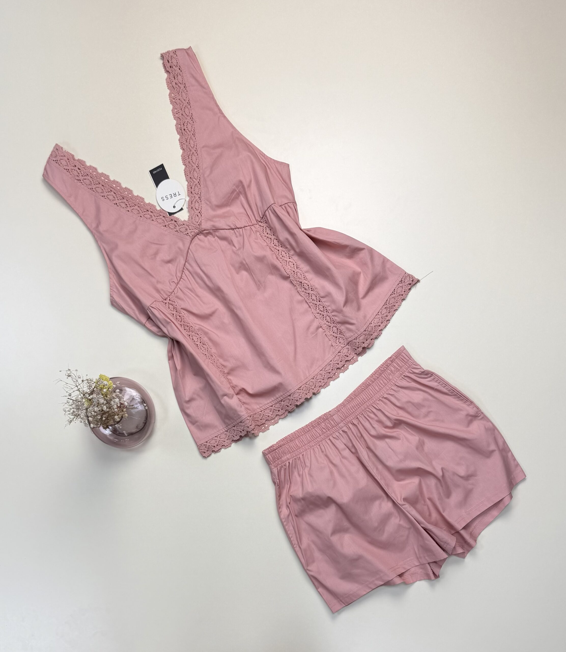 Pyjama short haut demi manche 100 % coton - Tress - " Rose " – Image 2