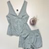 Pyjama short haut demi manche 100 % coton - Tress - " Vert "