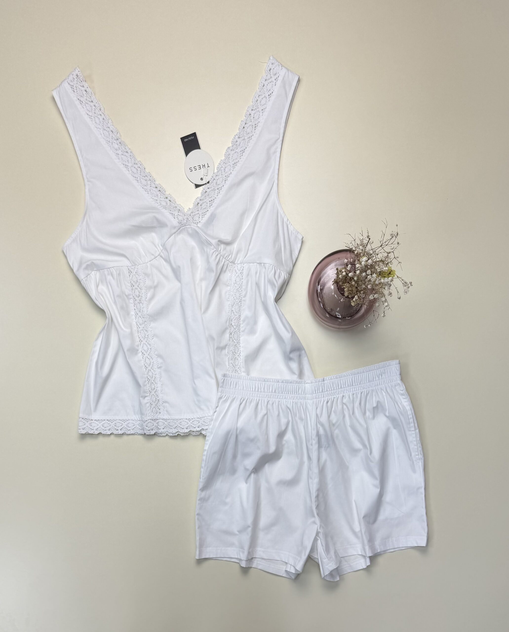 Pyjama short haut demi manche 100% coton - Tress - " Blanc " – Image 2