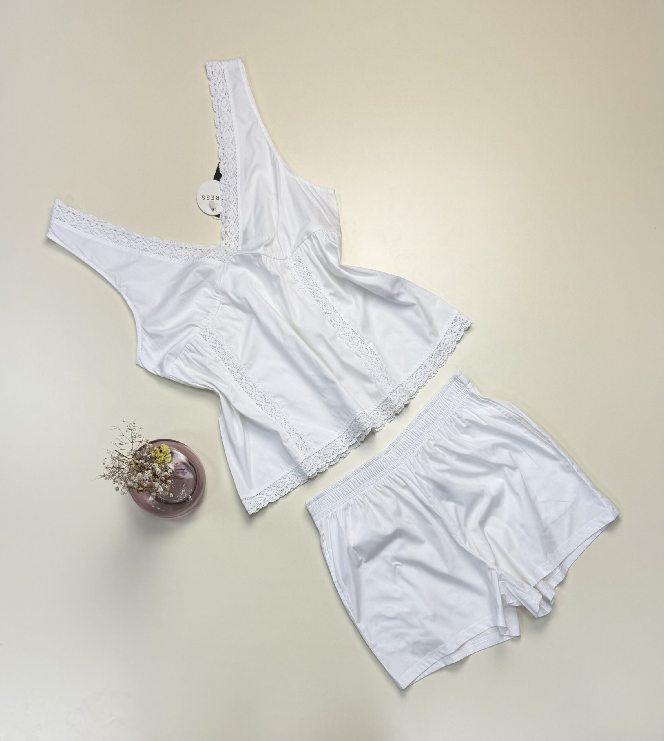 Pyjama short haut demi manche 100% coton - Tress - " Blanc "