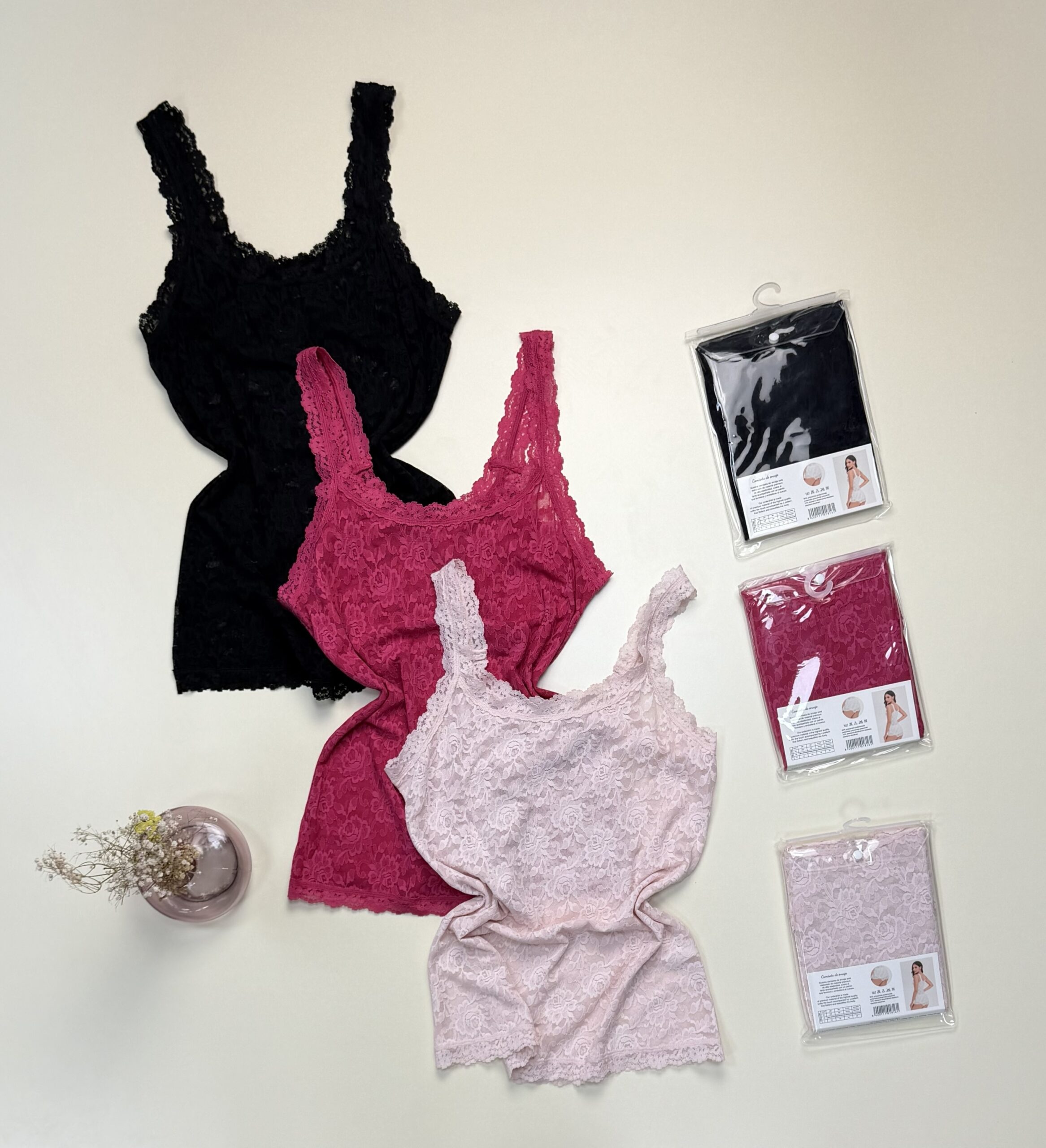 Pack de 3 bustier – H –  » Rose, fushia, noir « 