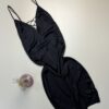 Nuisette longue en satin H " Noir "